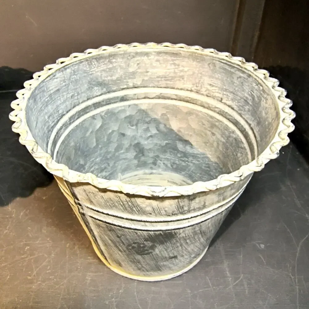1762. Antique French Style Metal Planter Bucket